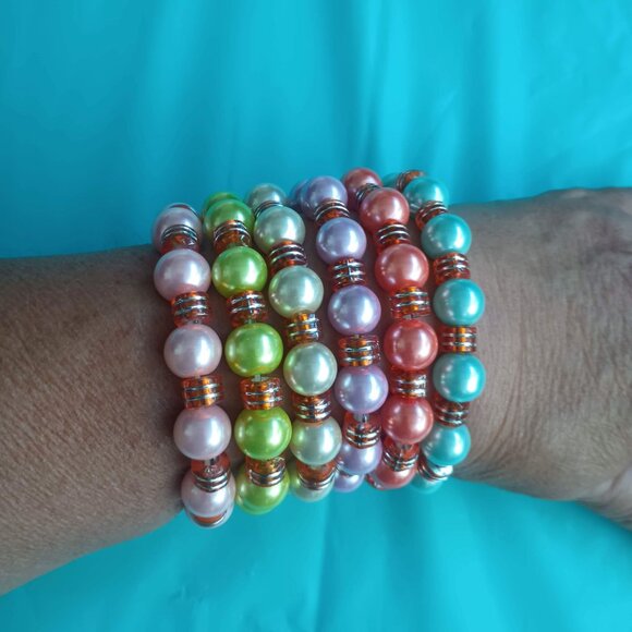 8" Chunky Bead Large Stretch Bracelet Fun Bright Colors Fits Plus Size Wrist - Picture 1 of 14